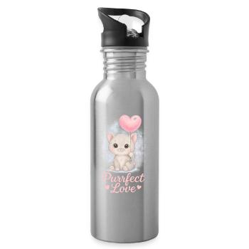 Purrfect Love - Chaton mignon avec ballon en forme de cœur - Gourde avec paille intégrée - argent clair - Droite