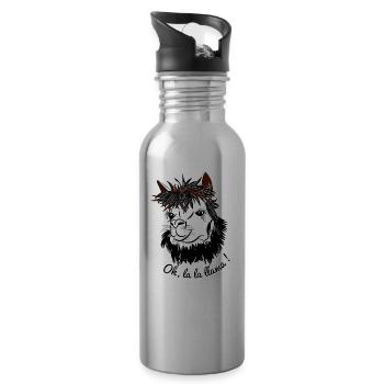 Oh, la la lama, Llama, Alpagas, Animal, Cool - Gourde avec paille intégrée - argent clair - Droite