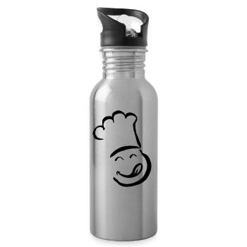 Funny chef's face Miam Frech Gastro gift - Water bottle with straw - silver - Right