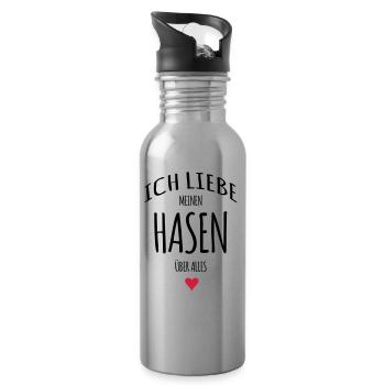 Ich liebe Hasen Häschen Geschenke - Trinkflasche mit integriertem Trinkhalm - Lightsilver - Rechts