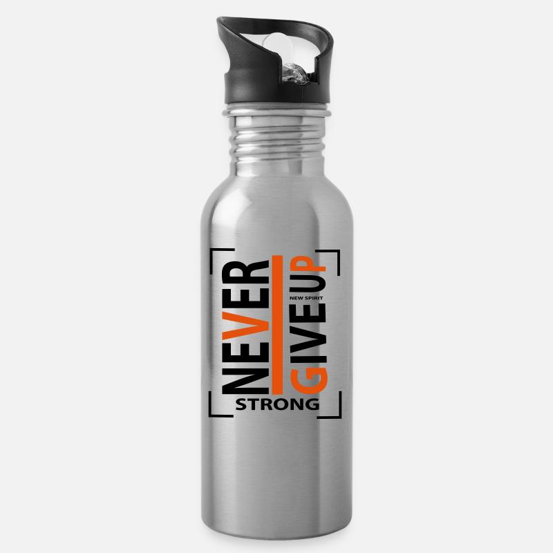 never give up - Trinkflasche mit integriertem Trinkhalm - Lightsilver