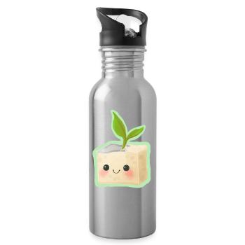 Cute Tofu Illustration - Trinkflasche mit integriertem Trinkhalm - Lightsilver - Rechts