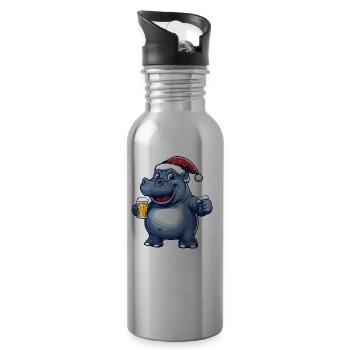 Nilpferd Weihnachten Bier Lustig - Trinkflasche mit integriertem Trinkhalm - Lightsilver - Rechts