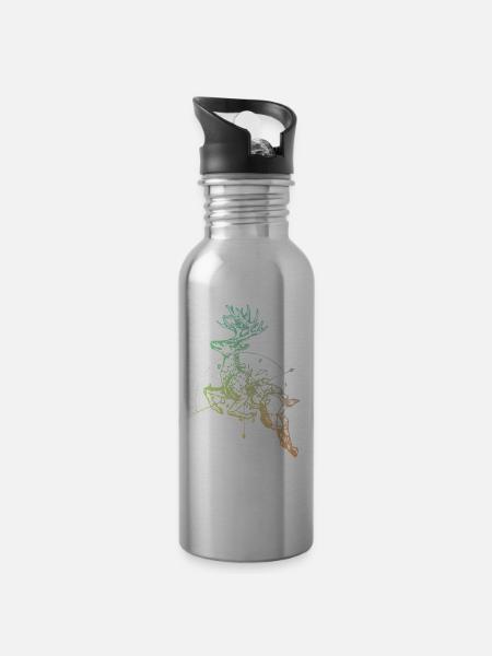 Hirsch mit Kompass - Trinkflasche mit integriertem Trinkhalm - Lightsilver
