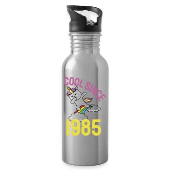 Cool since 1985 Dabbing cat 37th birthday - Water bottle with straw - silver - Right