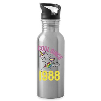 Cool since 1988 Dabbing cat 34th birthday - Water bottle with straw - silver - Right