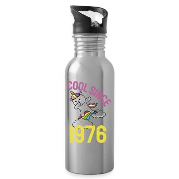 Cool since 1976 Dabbing cat 46th birthday - Water bottle with straw - silver - Right