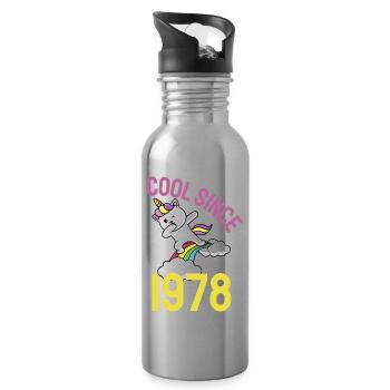 Cool since 1978 Dabbing cat 44th birthday - Water bottle with straw - silver - Right