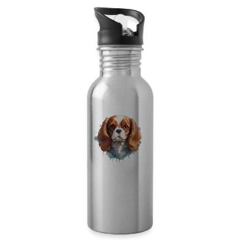Cavalier King Charles Spaniel, Dog, Colorful - Water bottle with straw - silver - Right