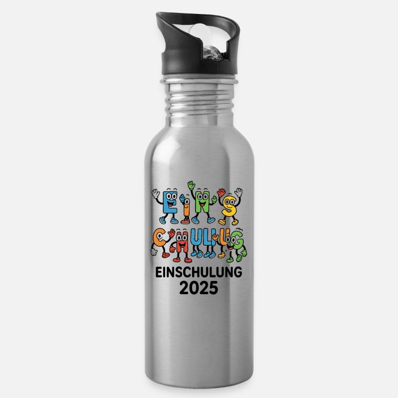 ABC-Gang – Einschulung 2025 - Trinkflasche mit integriertem Trinkhalm - Lightsilver