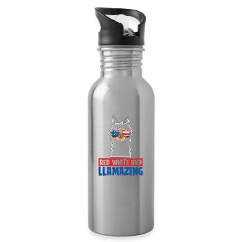 Red, White And Llamazing American July 4 - Water bottle with straw - silver - Right