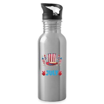 American July 4 Patriotic - Water bottle with straw - silver - Right