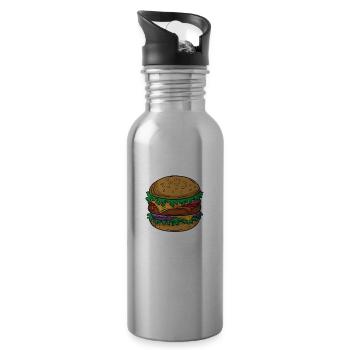 Fait des choses pour les hamburgers Pour les amateurs de hamburgers - Gourde avec paille intégrée - argent clair - Droite