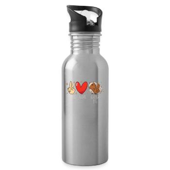 Peace Love Meerschweinchen Nagetier Cavias Cavia - Trinkflasche mit integriertem Trinkhalm - Lightsilver - Rechts