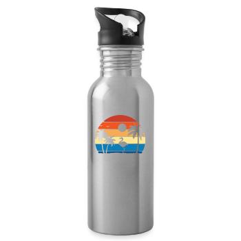 Flamingo Vintage Retro Sunset Flamingo - Water bottle with straw - silver - Right