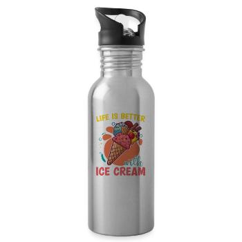 Das Leben Ist Besser Mit Ice Cream Gelato Lover - Trinkflasche mit integriertem Trinkhalm - Lightsilver - Rechts