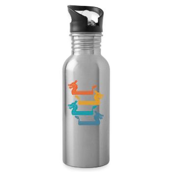 Retro dragon boat paddlers, canoe paddling - Water bottle with straw - silver - Right