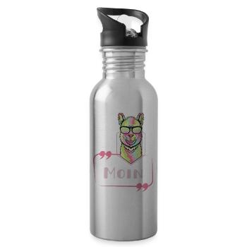Alpaka Moin bunt neon cool psychedelic text - Trinkflasche mit integriertem Trinkhalm - Lightsilver - Rechts