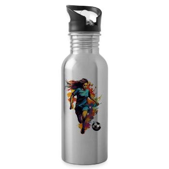Women's Soccer Player Soccer - Water bottle with straw - silver - Right
