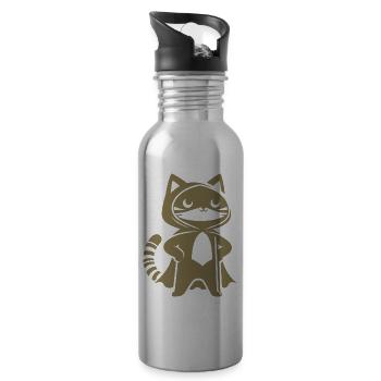 Superhelden Katze Silhouette Umhang Minimalistisch - Trinkflasche mit integriertem Trinkhalm - Lightsilver - Rechts