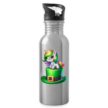 Süßes Einhorn St. Patrick's Day Kleeblatt - Trinkflasche mit integriertem Trinkhalm - Lightsilver - Rechts