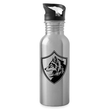 Wolf Wappen Silhouette - Trinkflasche mit integriertem Trinkhalm - Lightsilver - Rechts