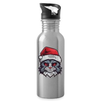 Cat Head Christmas Portrait - Water bottle with straw - silver - Right