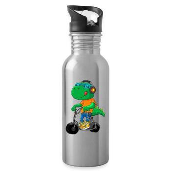 Dino Scooter Dino Liebhaber Lustige Geschenkidee - Trinkflasche mit integriertem Trinkhalm - Lightsilver - Rechts