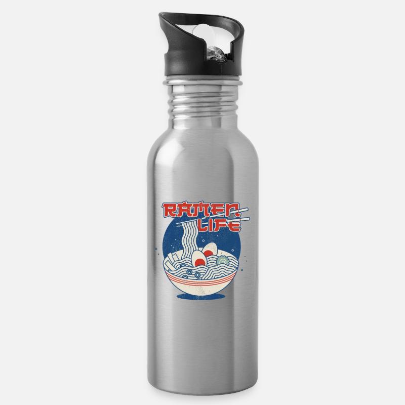 Ramen Life - Trinkflasche mit integriertem Trinkhalm - Lightsilver