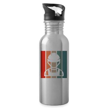 Bauarbeiter Retro - Trinkflasche mit integriertem Trinkhalm - Lightsilver - Rechts