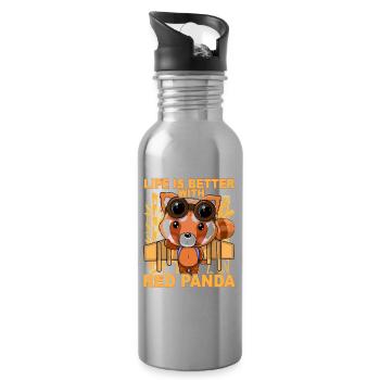 Life is better with Red Panda - Trinkflasche mit integriertem Trinkhalm - Lightsilver - Rechts