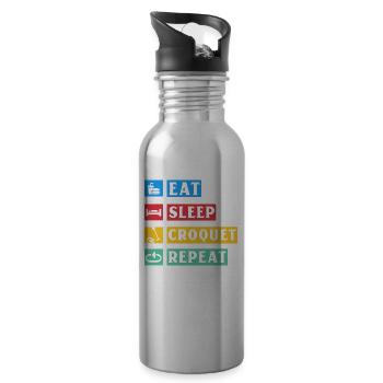 Eat Sleep Croquet Repeat - Water bottle with straw - silver - Right