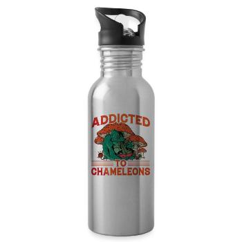 Addicted to Chameleons - Water bottle with straw - silver - Right