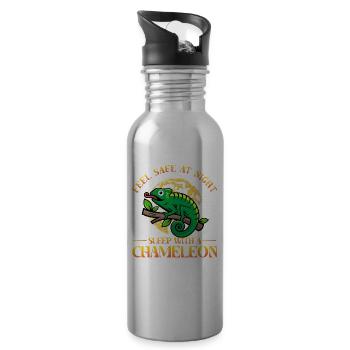 Feel safe at night sleep with a Chameleon - Water bottle with straw - silver - Right