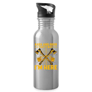 Axes and Beer that's why I'm Here - Water bottle with straw - silver - Right
