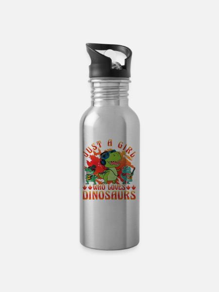 Just a Girl who loves Dinosaurs - Trinkflasche mit integriertem Trinkhalm - Lightsilver