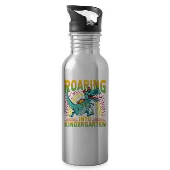 Roaring into Kindergarten - Trinkflasche mit integriertem Trinkhalm - Lightsilver - Rechts