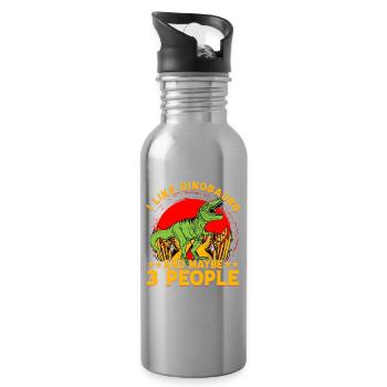 I like Dinosaurs and maybe 3 People - Water bottle with straw - silver - Right