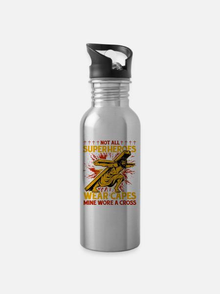Not all Superheroes wear capes mine wore a Cross - Trinkflasche mit integriertem Trinkhalm - Lightsilver