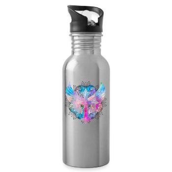 Christianity Cross - Water bottle with straw - silver - Right