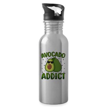 Avocado Addict vegan - Water bottle with straw - silver - Right