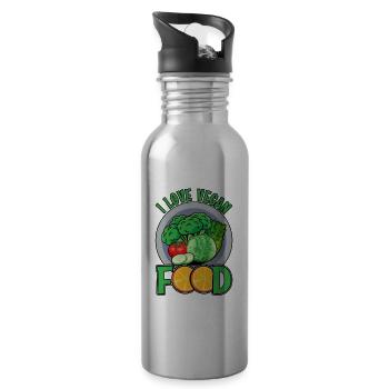 l Love Vegan Food - Water bottle with straw - silver - Right