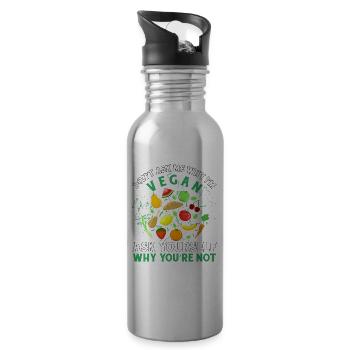 Don't ask me why I'm vegan ask yourself why you - Water bottle with straw - silver - Right