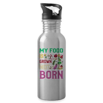My Food is grown not born Vegan - Trinkflasche mit integriertem Trinkhalm - Lightsilver - Rechts