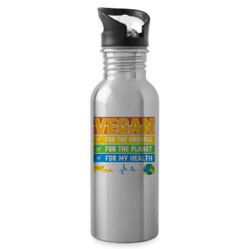 Vegan for the animals for the planet for the healt - Trinkflasche mit integriertem Trinkhalm - Lightsilver - Rechts