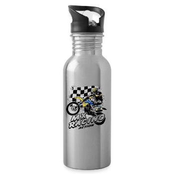Moto Cross - Motocross - Supercross - MX - SX - Trinkflasche mit integriertem Trinkhalm - Lightsilver - Rechts