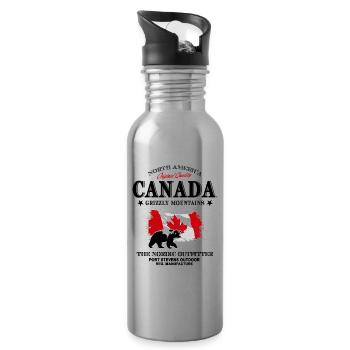 Canada Adventures - Canadian flag & grizzly - Trinkflasche mit integriertem Trinkhalm - Lightsilver - Rechts