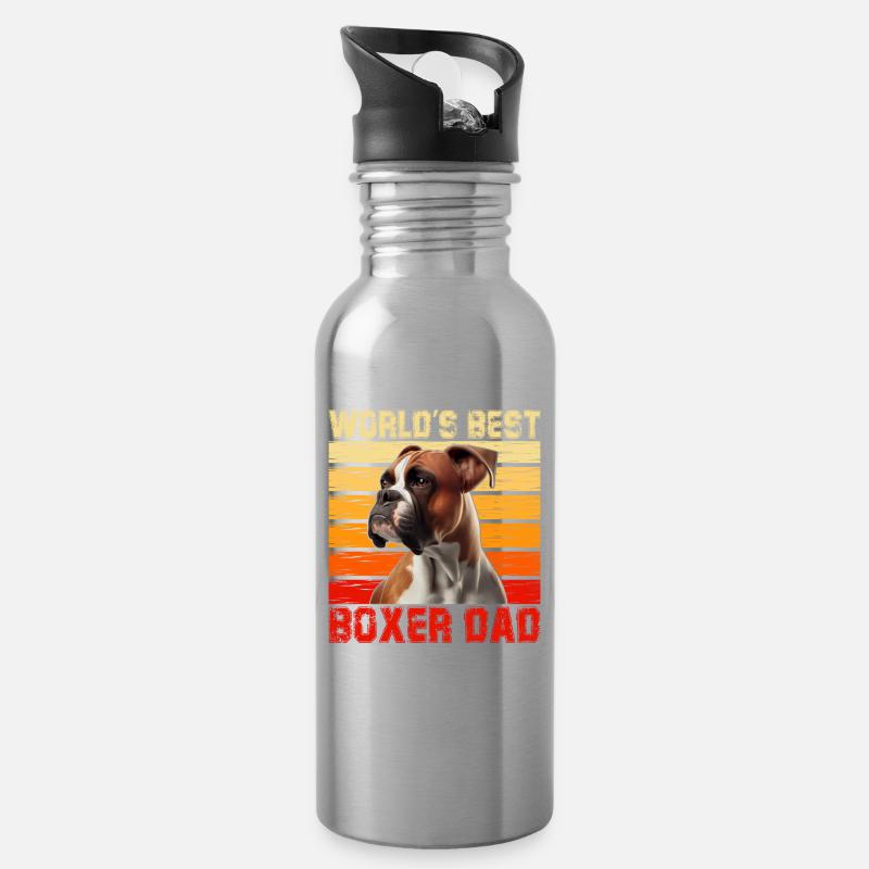 World's best Boxer Dad - Trinkflasche mit integriertem Trinkhalm - Lightsilver