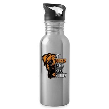My boxer is my best buddy - Trinkflasche mit integriertem Trinkhalm - Lightsilver - Rechts