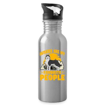 Huskies are my favorite people - Trinkflasche mit integriertem Trinkhalm - Lightsilver - Rechts